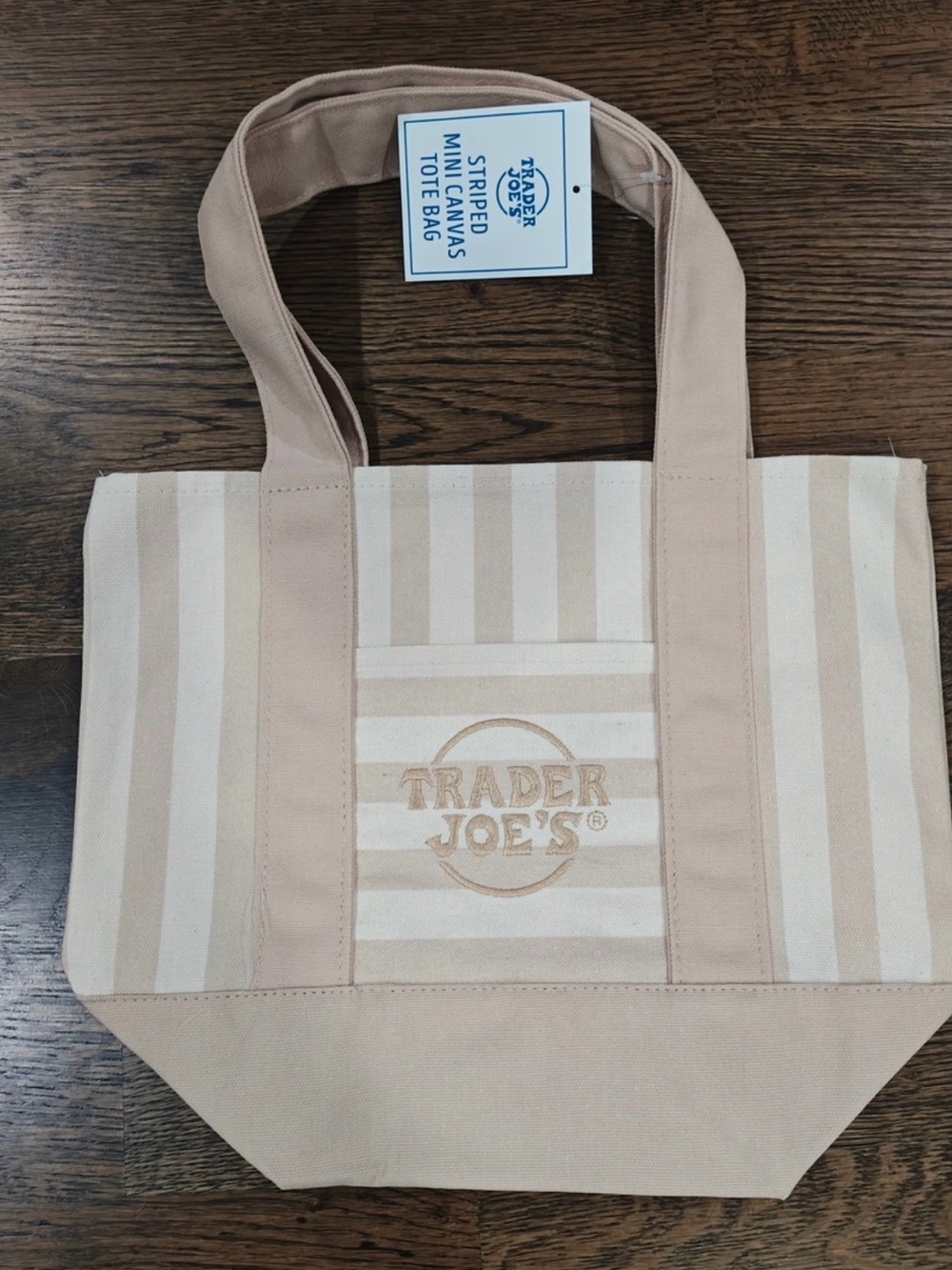 Trader Joe's Cream & Tan Striped Canvas Tote Bag